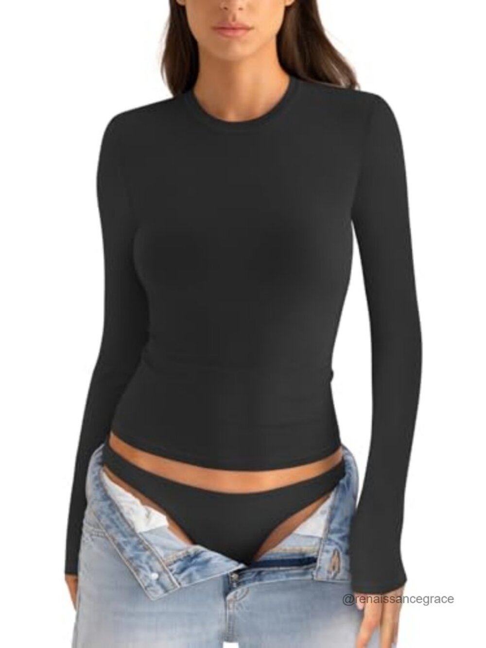 Cotton Long Sleeve Fitted Crew Neck Basic Top Slim Fit T-Shirt